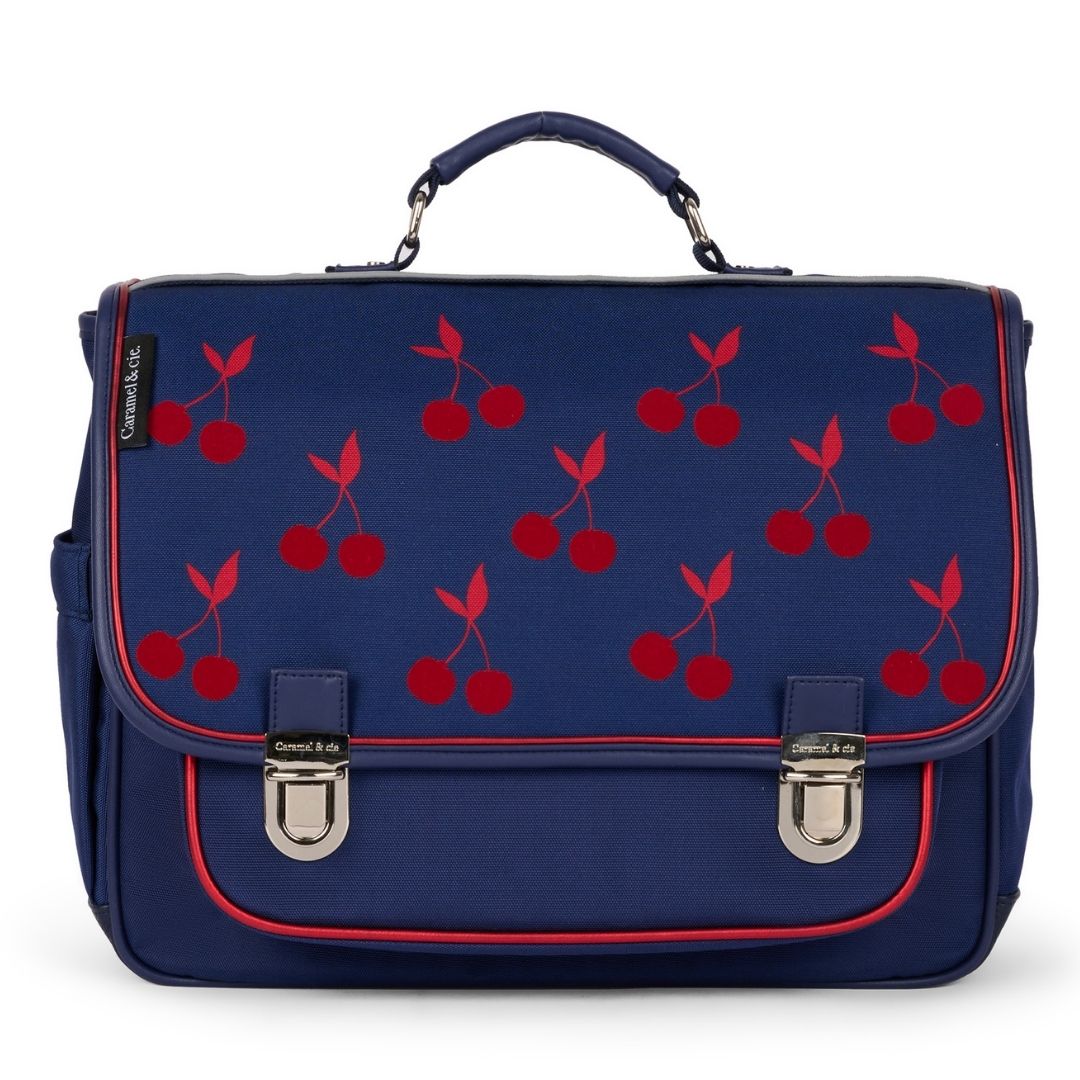 boekentas eerste leerjaar blauw met rode kersen