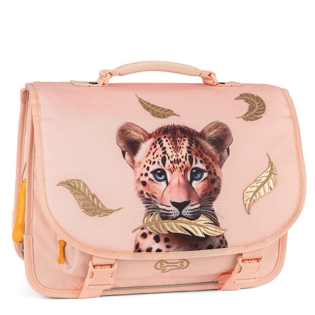 boekentas eerste leerjar roze met cheetah stones and bones