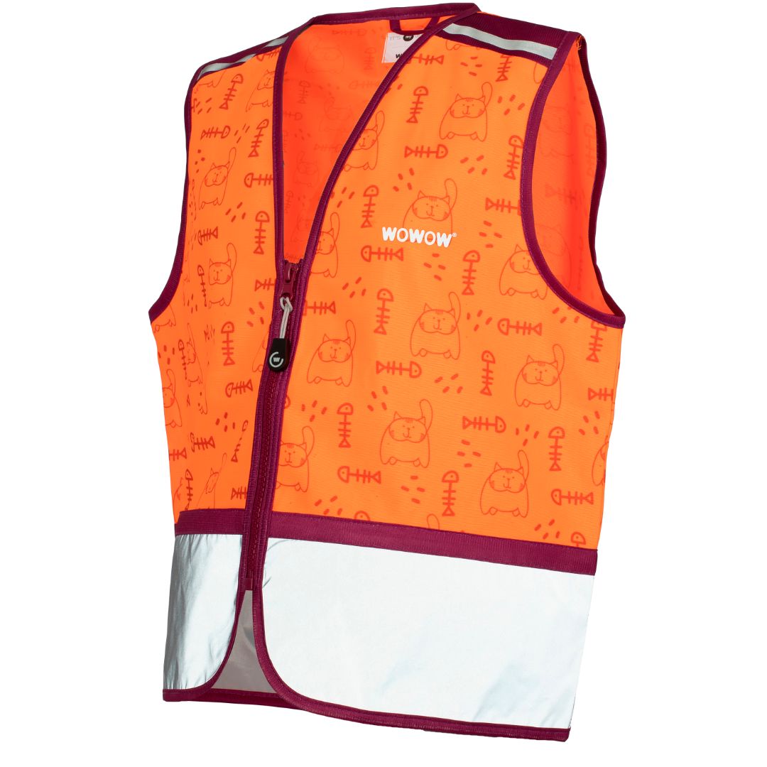 oranje fluo vest met poes