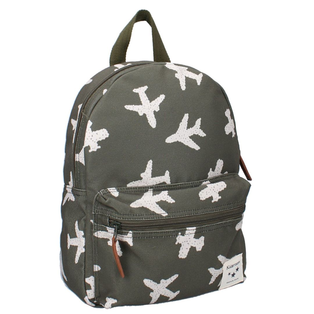 Kleuterboekentas kaki met vliegtuigen