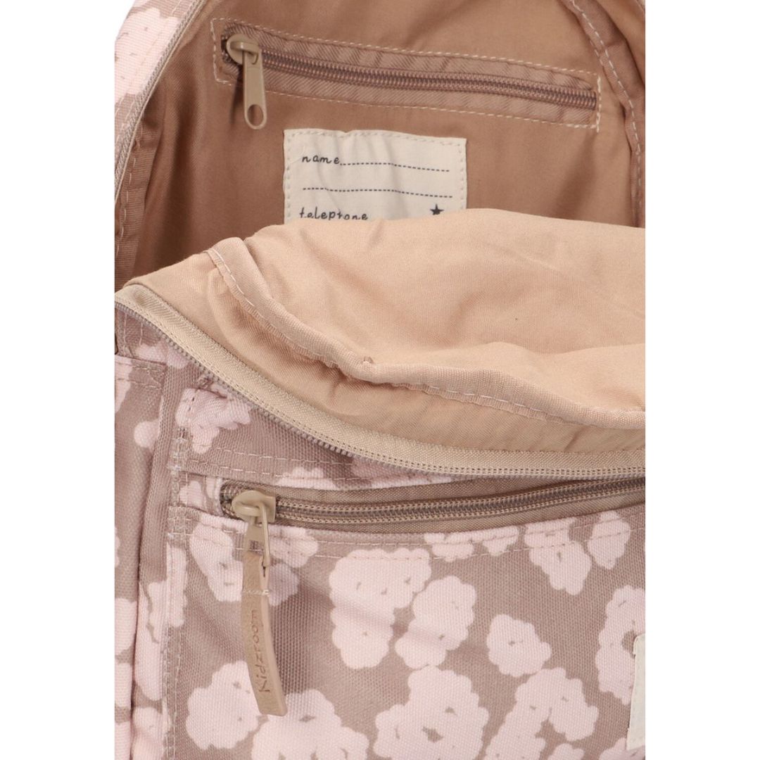 Kleuterboekentas beige met lichtroze bloem
