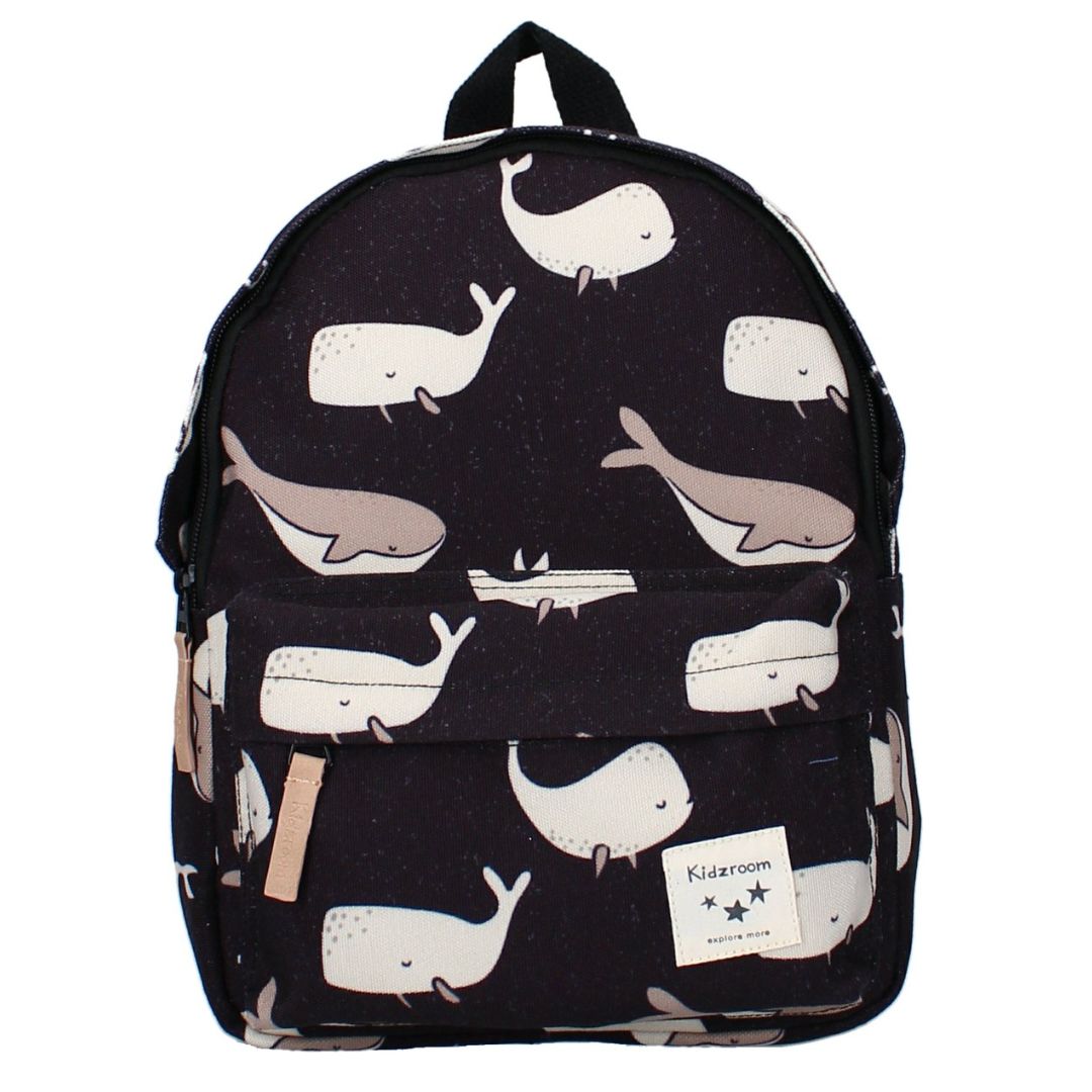 Kleuterboekentas zwart met walvissen