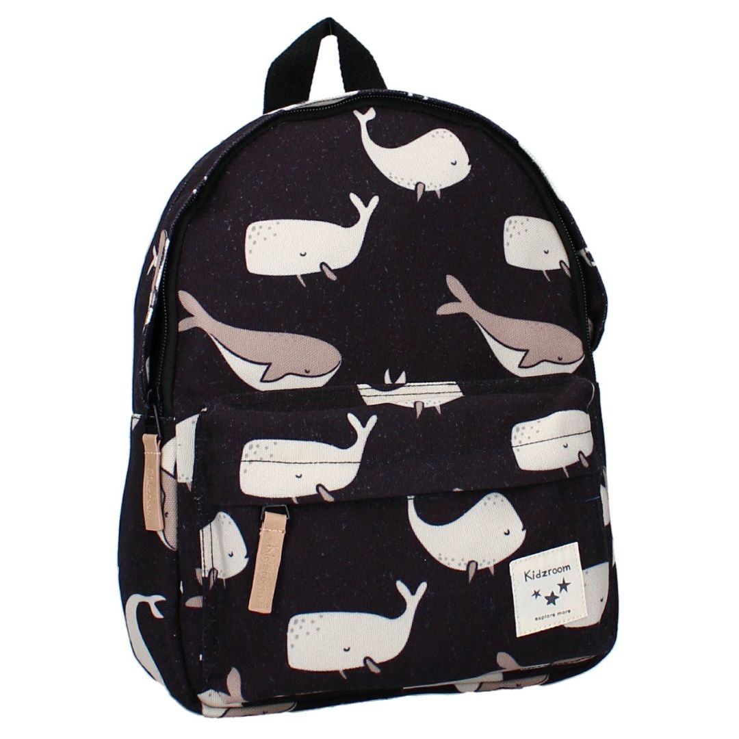 Kleuterboekentas zwart met walvissen