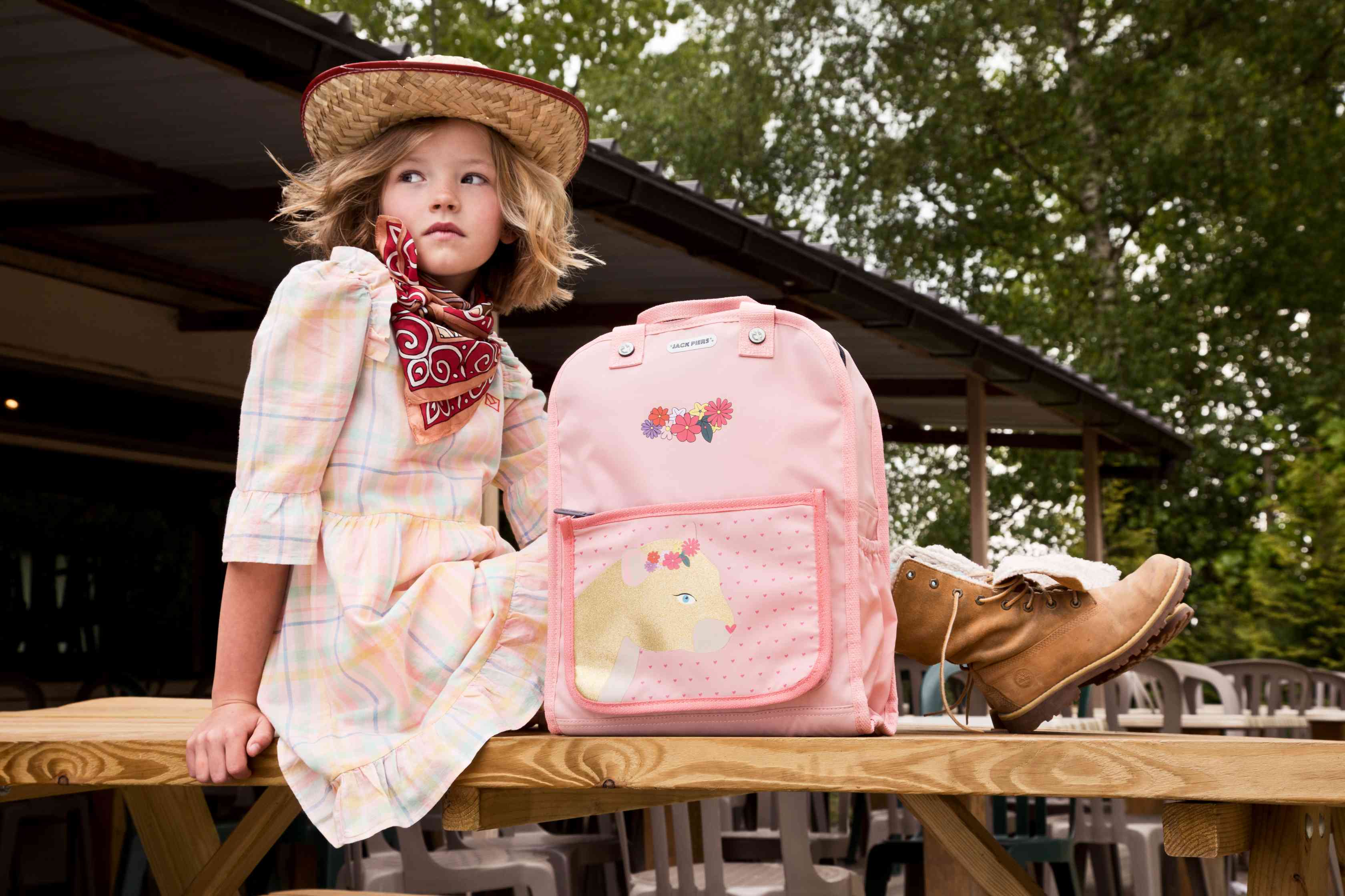 Roze schooltas met luipaard voor meisjes