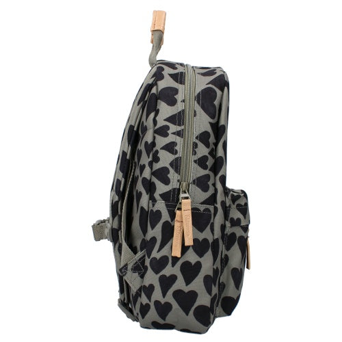 Kleutertas Kidzroom groen met zwarte hartjes en rits