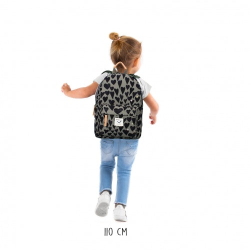 Kaki Groene rugtas army met zwarte hartjes