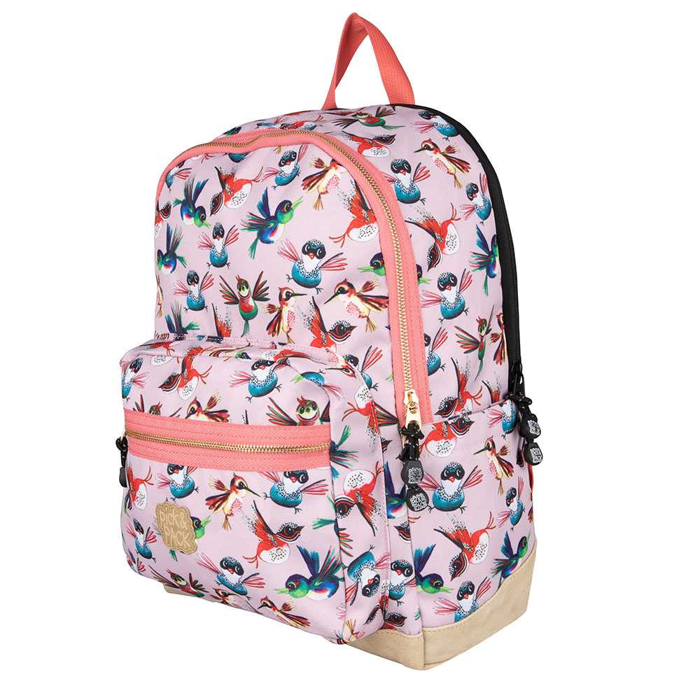 Roze meisjesrugzak met vogels pick & pack