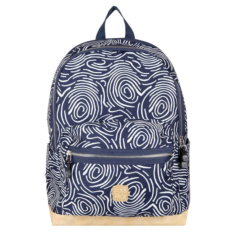 Grote schooltas blauw met witte cirkels