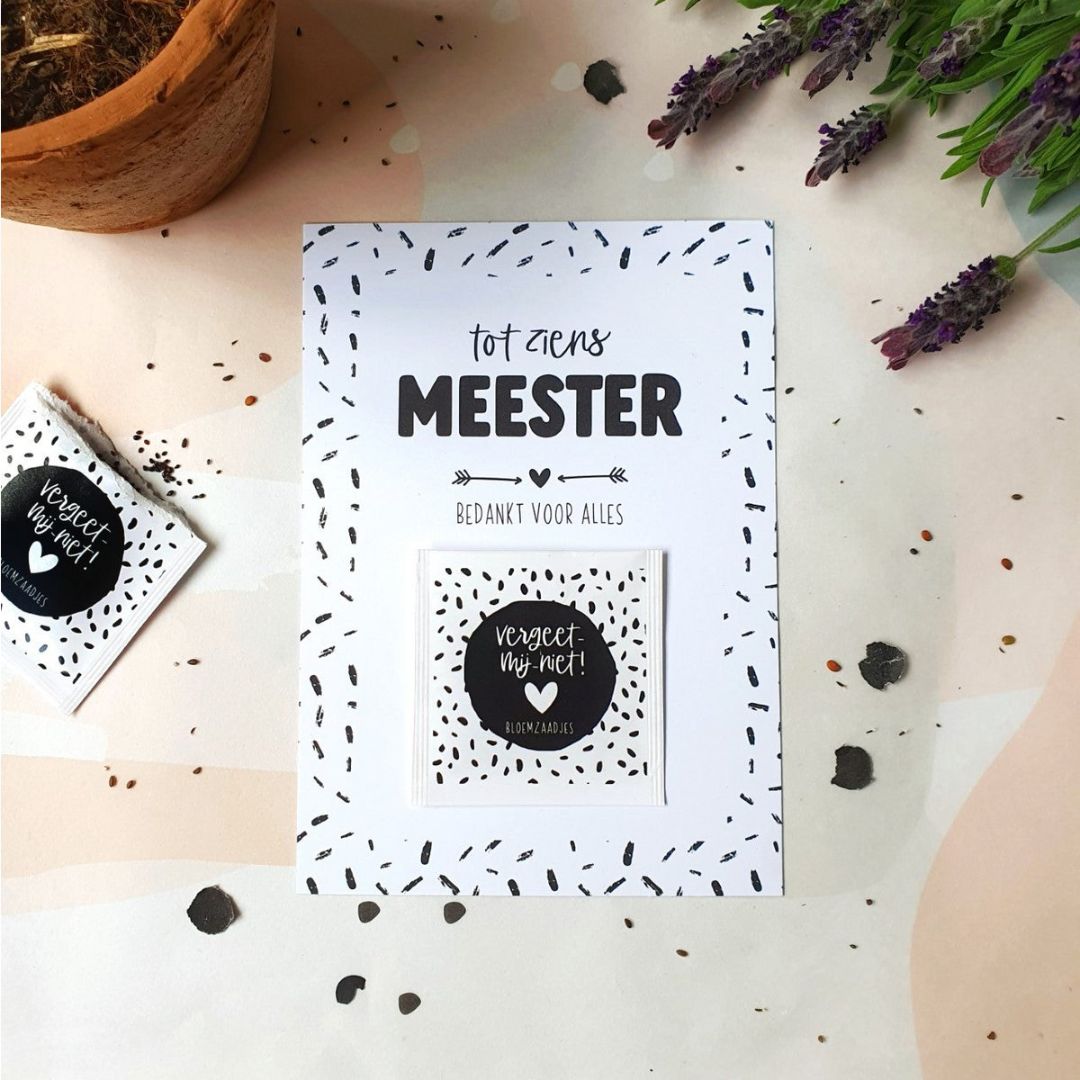 Cadeau juf/meester - Ansichtkaart + bloemzaadjes "Tot ziens meester"