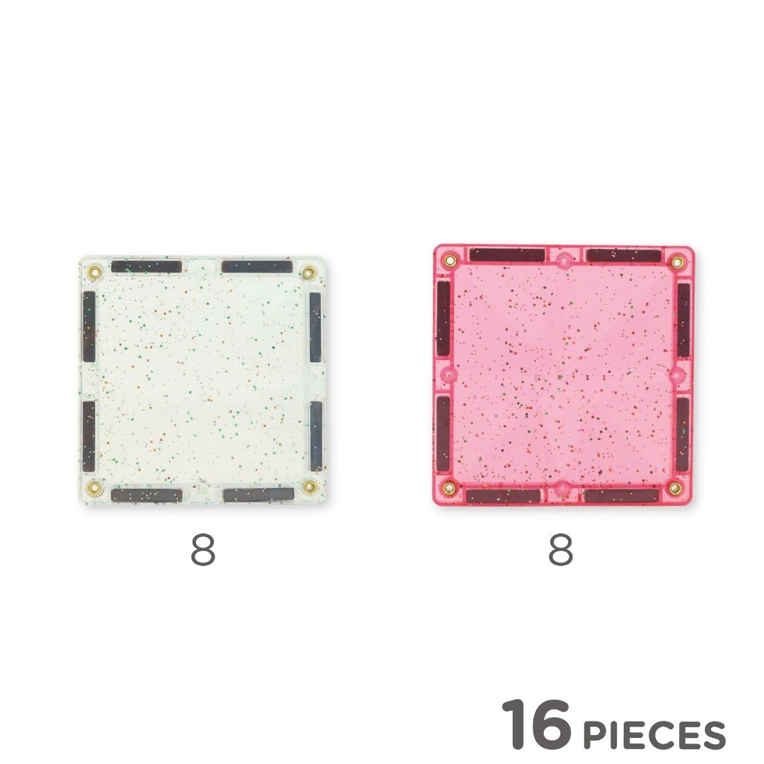 Cleverclixx Glitter Tiles Pack Transparant/Pink - 16 stuks