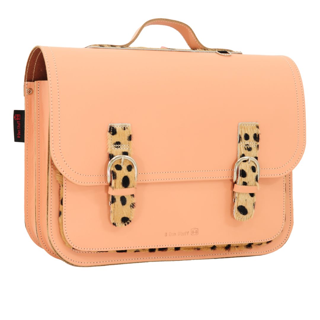 lederen boekentas own stuff leopard