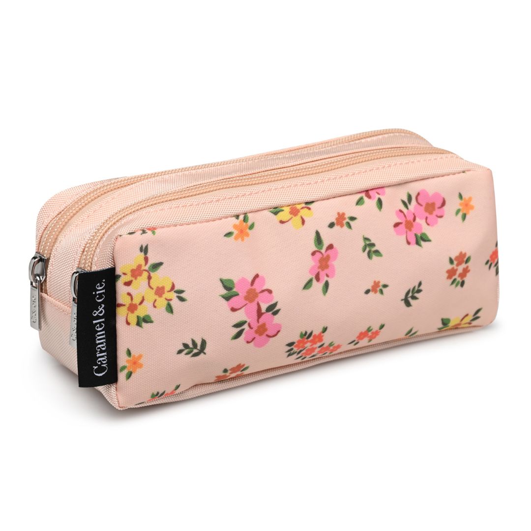 pennenzak roze met bloemen