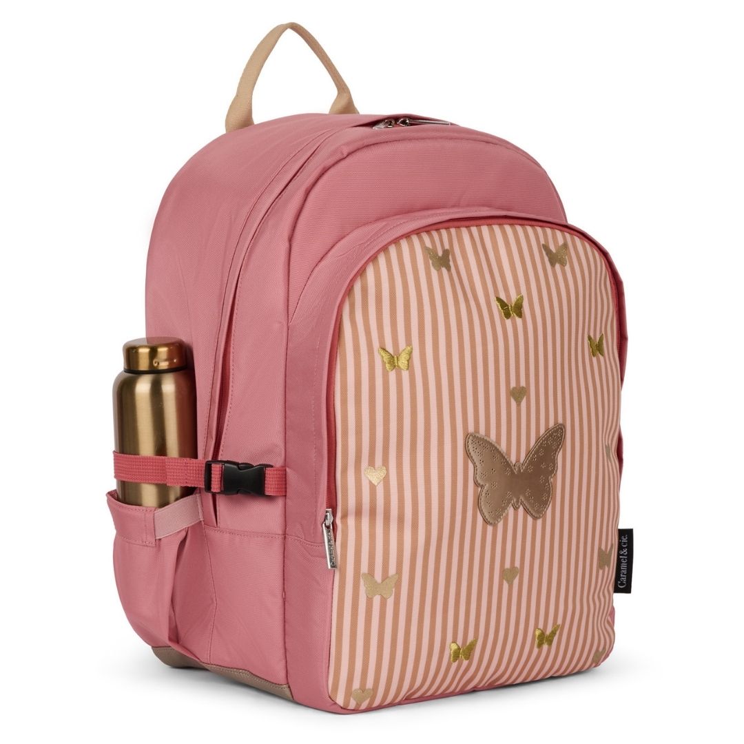 Grote rugzak roze met gouden vlinders