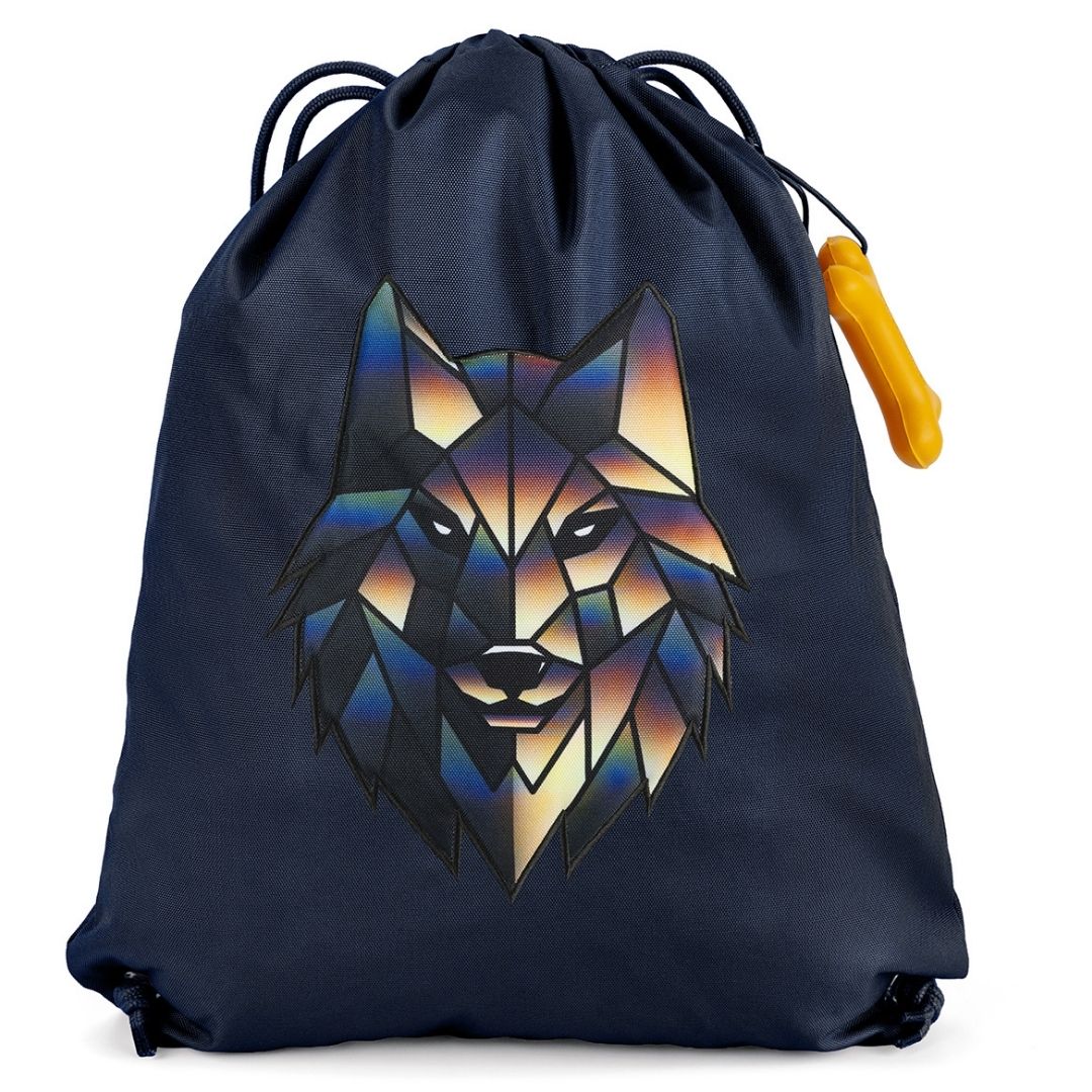 sporttas blauw met wolf stones and bones