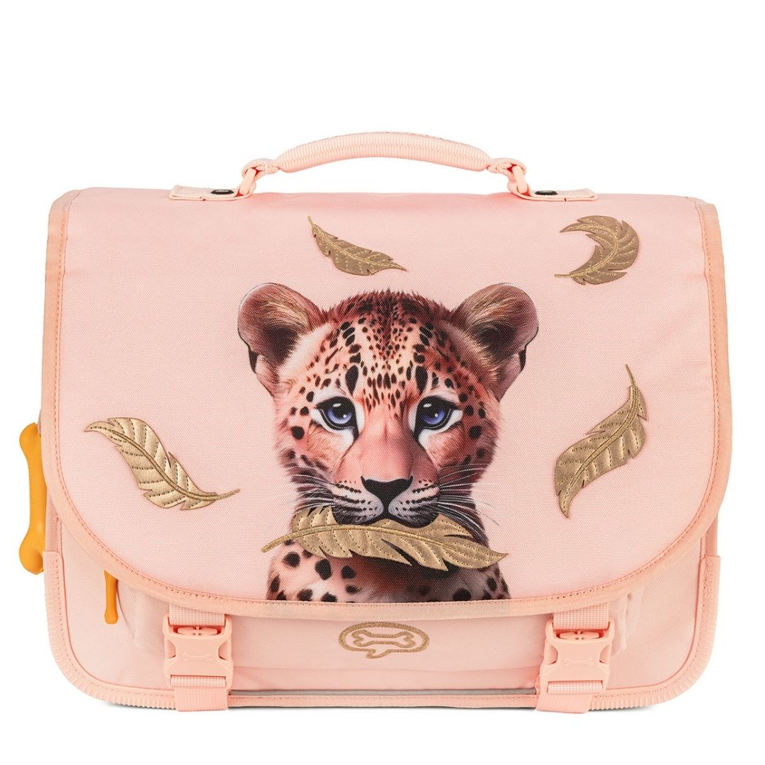 boekentas eerste leerjar roze met cheetah stones and bones