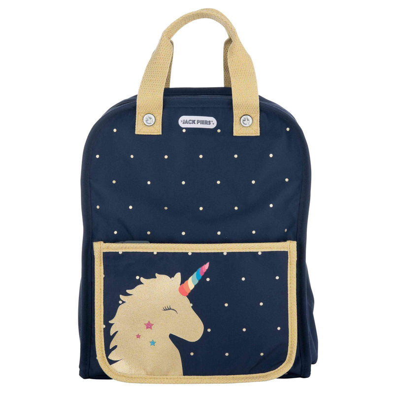 Donkerblauwe schooltas met gouden eenhoorn
