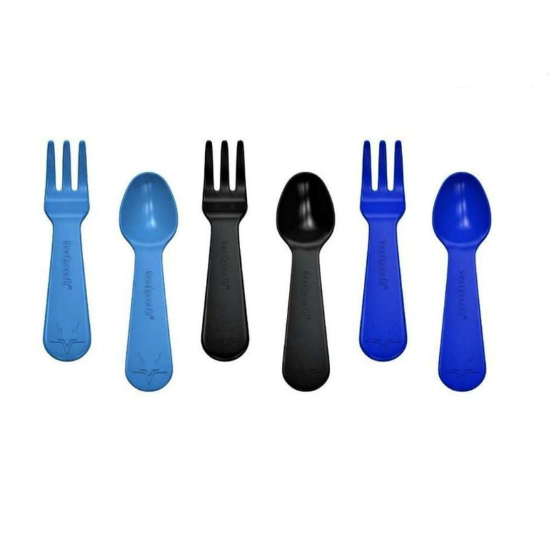 blauwe bestekset vork en lepel lunchpunch