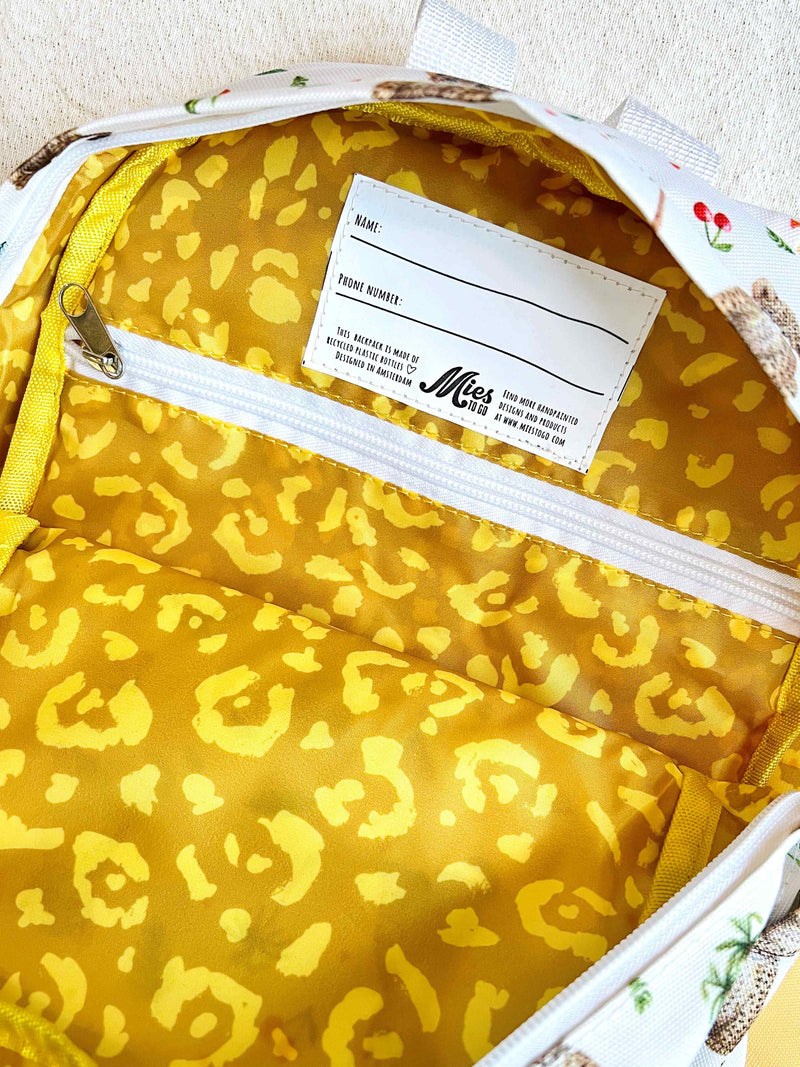 schooltas luipaard met gele binnenkant