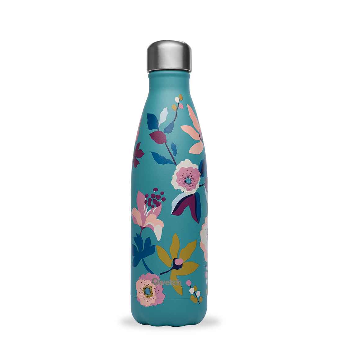 thermosfles rvs blauw met bloemen qwetch